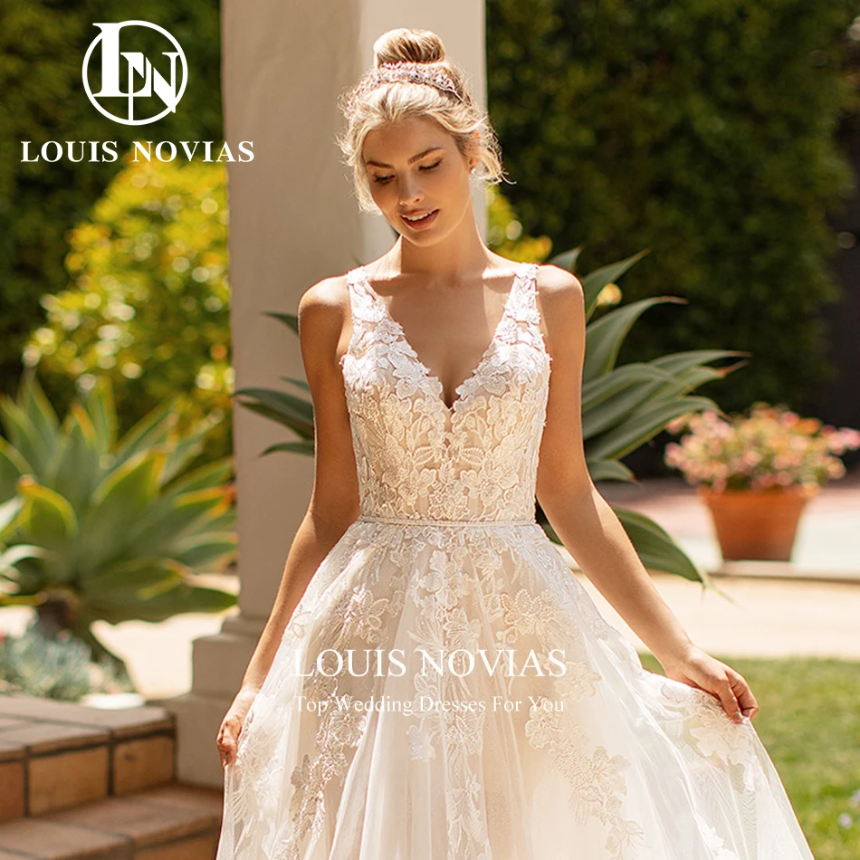 LOUIS NOVIAS A-Line Wedding Dresses For Woman V-Neck Floral Print Organza and Tulle Wedding Gown Vestidos Elegantes Para Mujer