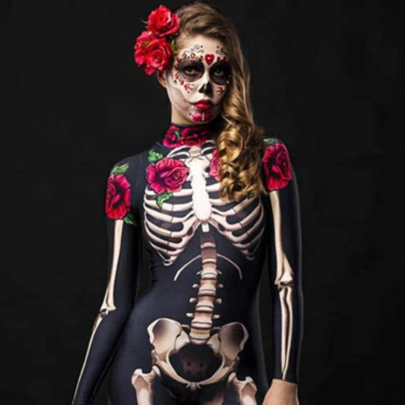 

Women Cosplay Skeleton Rose Sexy Bodysuit Halloween Devil Ghost Specter Jumpsuit Romper Party Carnival Performance Scary Costume