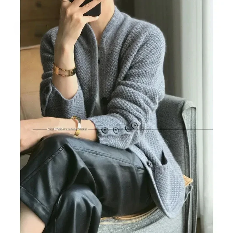 Autumn Winter New Thickened  Cardigan Women Stand Neck Sweater Sweater Loose Knit Base Sweater Jacket