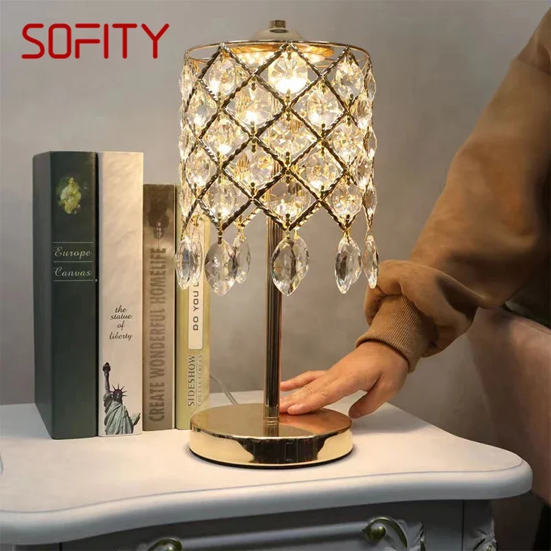 SOFITY Contemporary Crystal Table Lamp LED Simple Creative Bedside Desk Light for Home Living Room Bedroom Decor