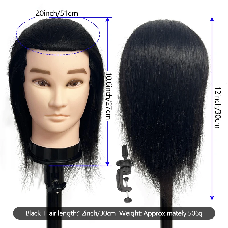 100% Human Hair Premium Mannequin Head and Free Fixture Bracket for Manikin Doll Head Styling Braiding Hairstylist Training