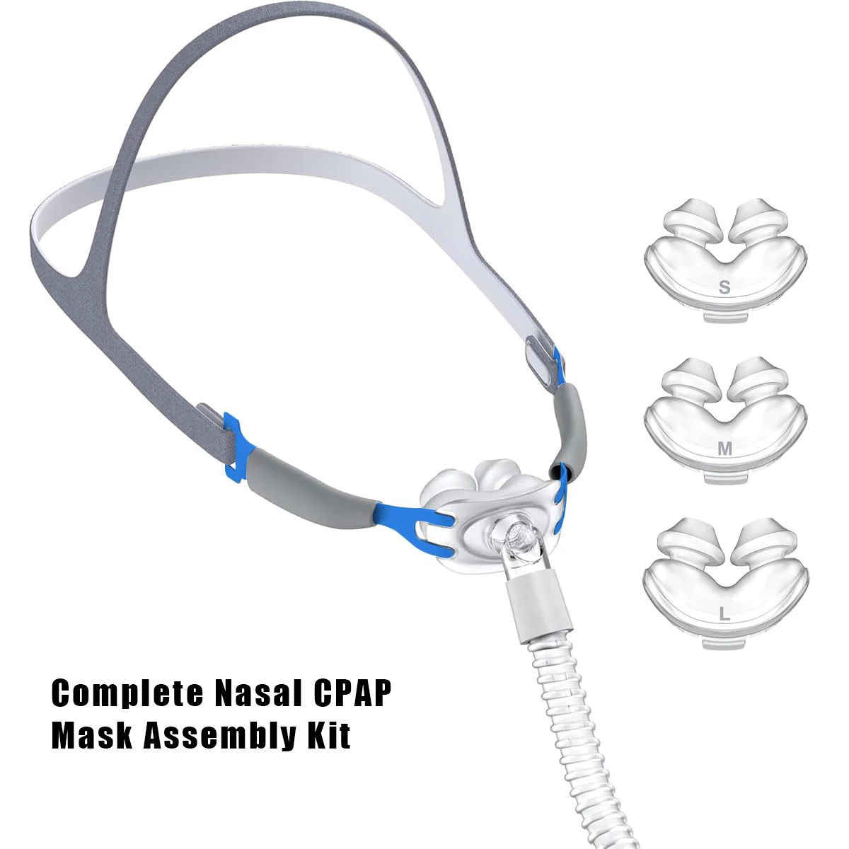 Sistema universal de mascarilla nasal para máquinas CPAP/BiPAP: con casco ajustable y 360 °   Tubo giratorio: ajuste silencioso y cómodo