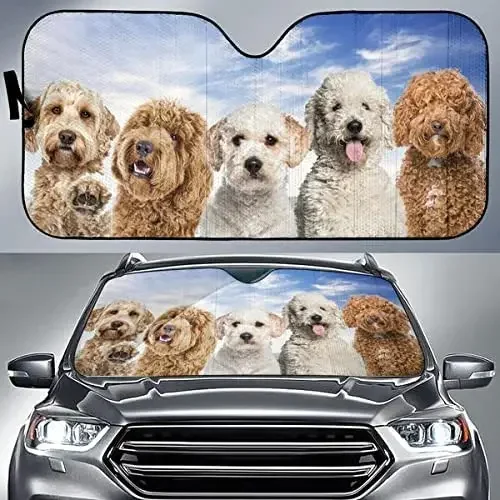 Funny Labradoodle Dog Family Blue Sky Pattern Car Sunshade, Cute Labradoodle Friends Blue Sky Auto Sun Shade, Gift for Labradood