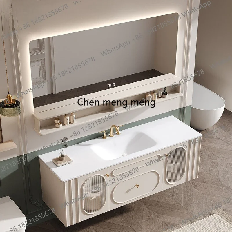 

New arrive French Bathroom Vanity Cabinets with Smart Mirror Cabinet Rock Board Integrated Washbasin Toilet Sink Cabinet Bathroo