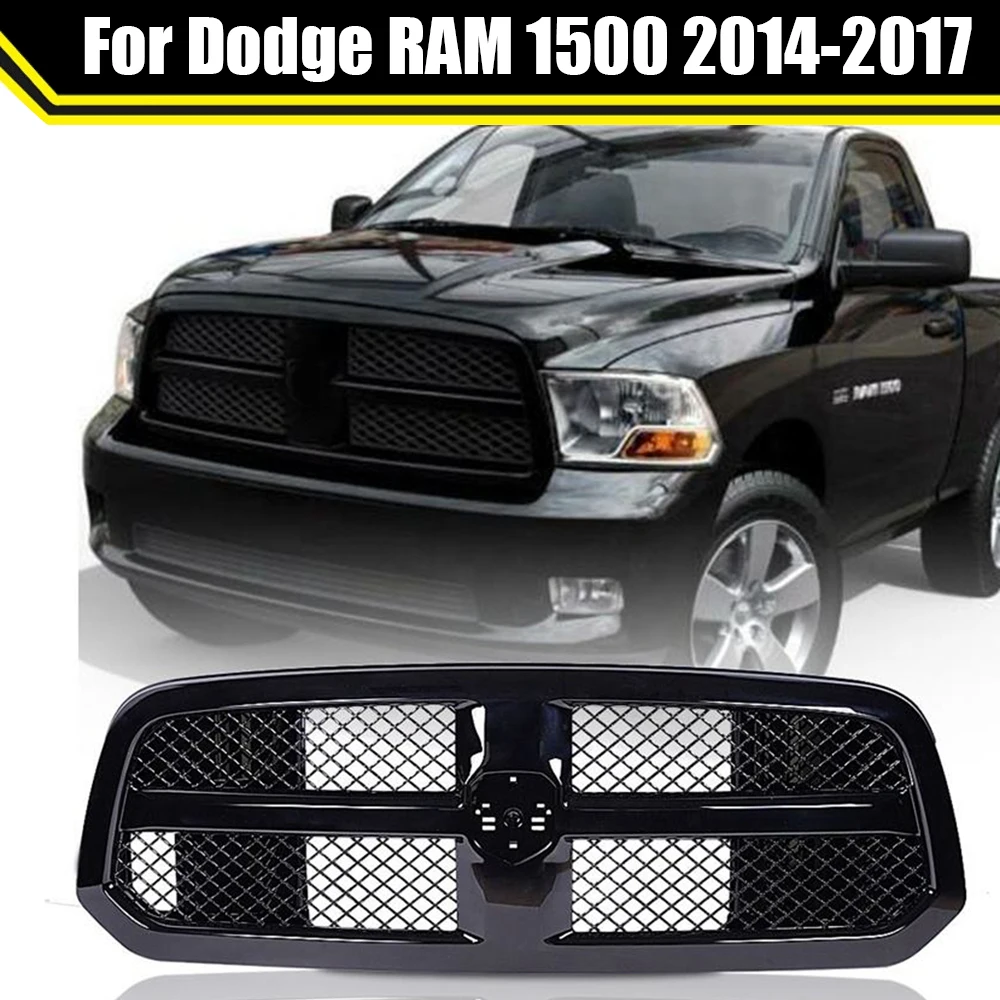

For Dodge RAM 1500 2014-2017 Racing Grills Decoration Car Front Grid Racing Grills ABS Gloss Black Bumper Grille