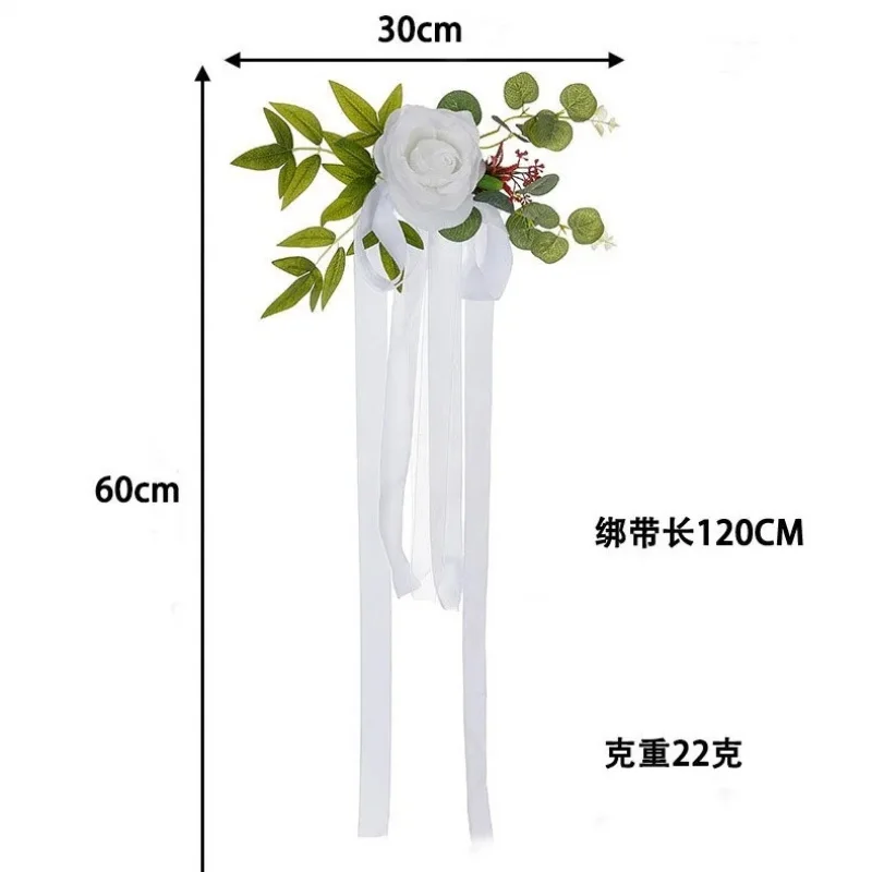 Wedding Aisle Chair Decor 2/4/6pcs, Rose Floral Back Flowers Leaves Ribbon, Church Bench Pew Ceremony, White Christmas Halloween