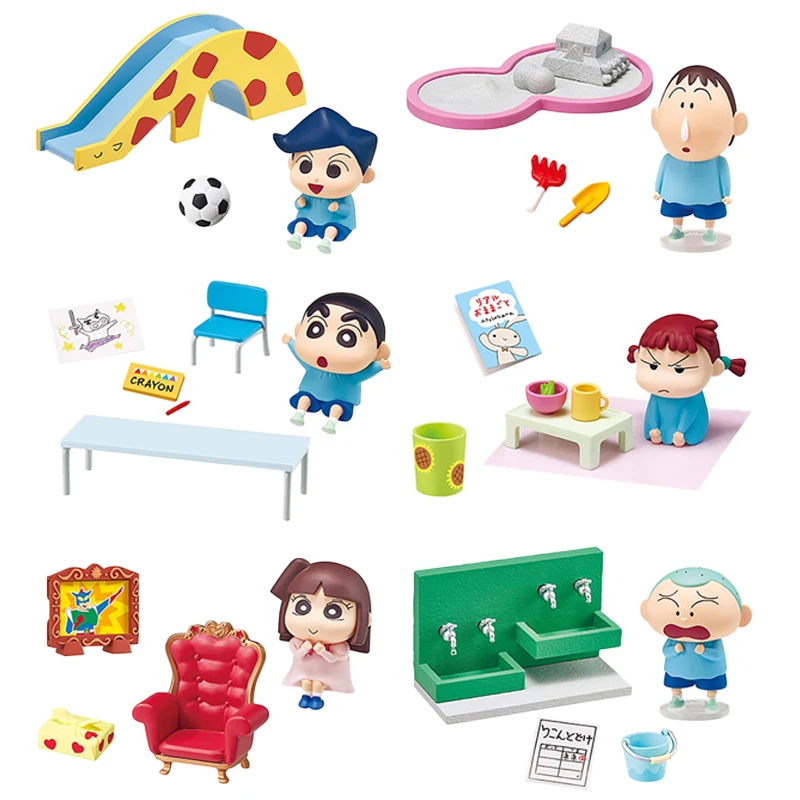 

Капсульные игрушки REMENT Добро пожаловать в детскую школу Shin-chan's с классными местами Слайд-стол для рисования Песпита Миниатюрная сцена Слепая коробка