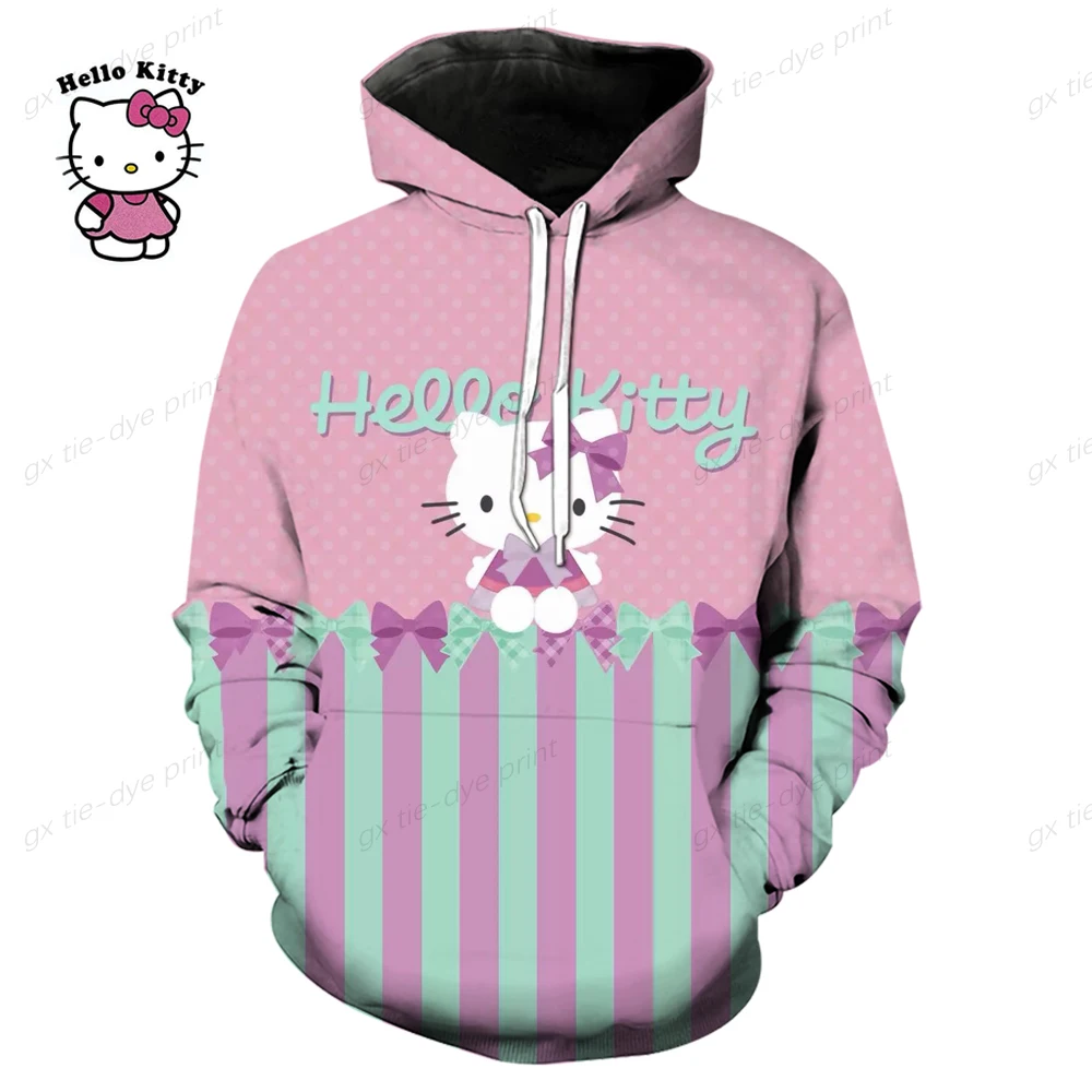 

2025 New Autumn Winter Cartoon Hello Kitty 3D Print Hoodie Harajuku Sweatshirt Women Student Casual Streetwear Clothes