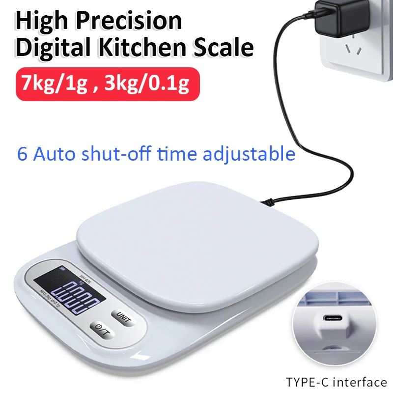 7kg 1g 3kg 0.1g Digital Kitchen Scale Home LCD Electronic Scales Battery/Rechargeable Weighing Balance Multi-Unit Weighing Scale