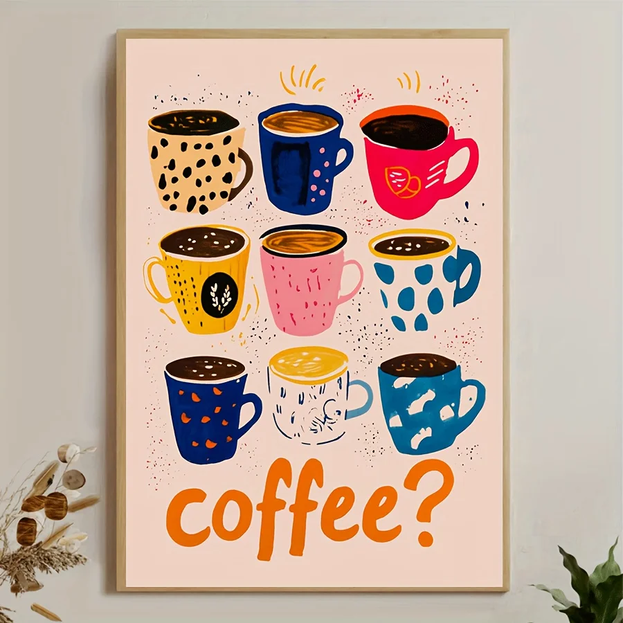 Coffee Variety Poster Colorful Mugs Canvas (Polka Dots Leopard 