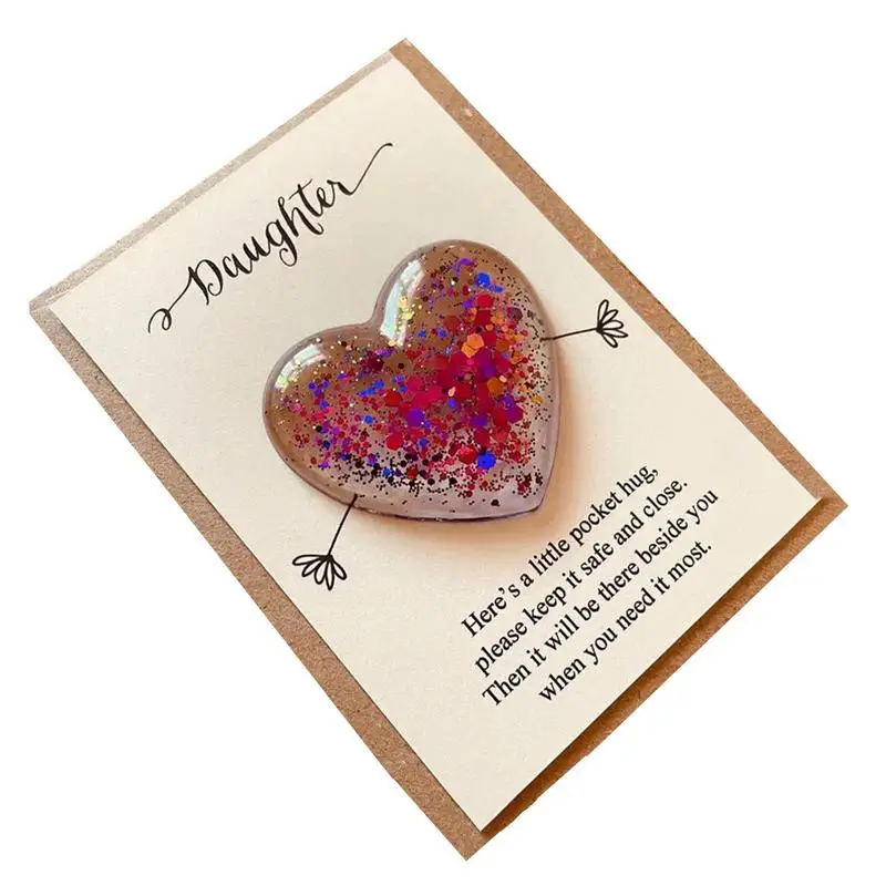 Daughter Pocket Hug Heart With Greeting Cards Mini Cute Decorations Crafts Portable Pockets Hugs Children Birthday Gifts