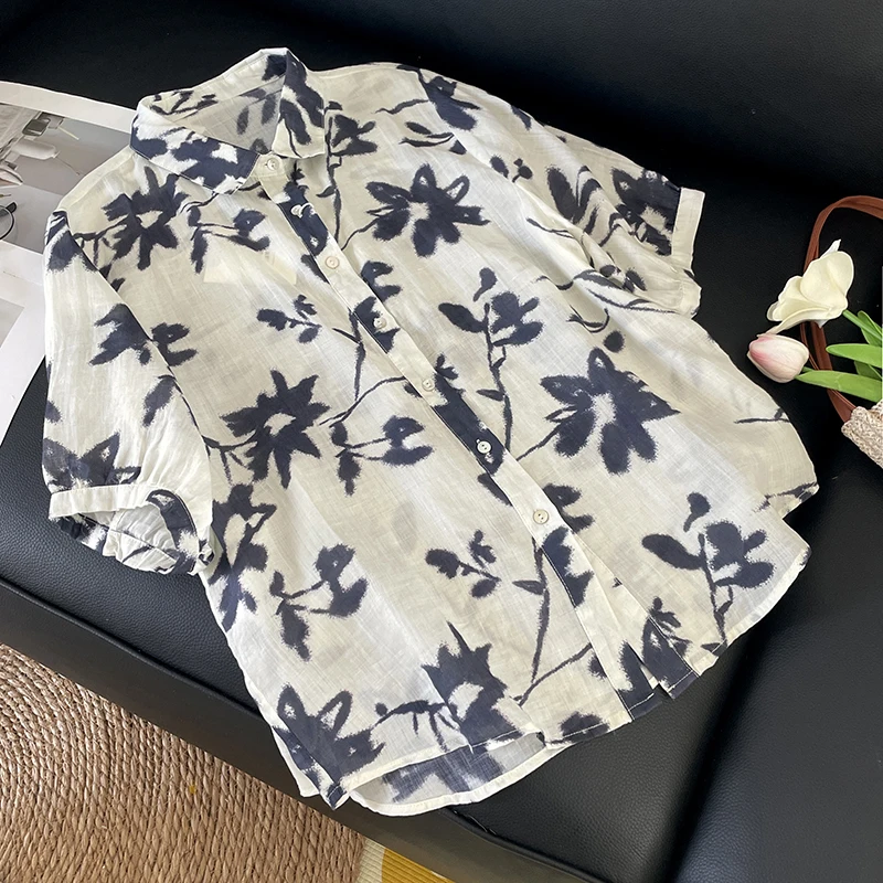 Chinese stijl damesblouses bedrukte vintage shirts mode losse zomerkleding korte mouwen katoen linnen damestops