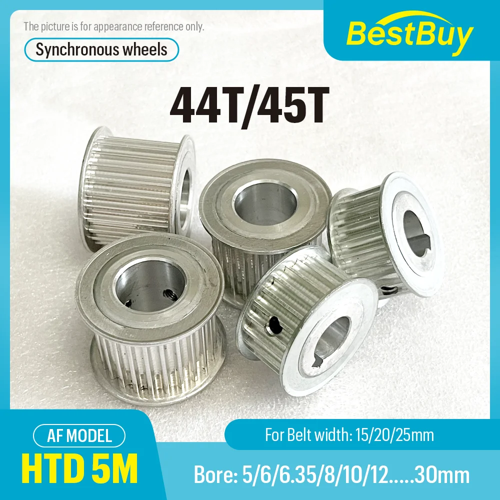

AF Type 44T/45Teeth HTD 5M Timing Pulley Pitch 5mm Bore 8-30mm for 15/20/25mm Width Belt Used In Linear Pulley 5GT
