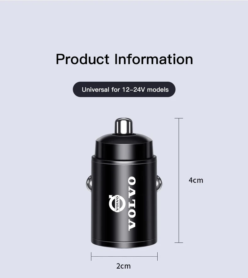 Car Charger USB Type-C Fast Charging Power Adapter Accessories For Volvo V70 S70 V90 V60 T6 Rdesign V50 S80 XC90 S40 XC60 S90