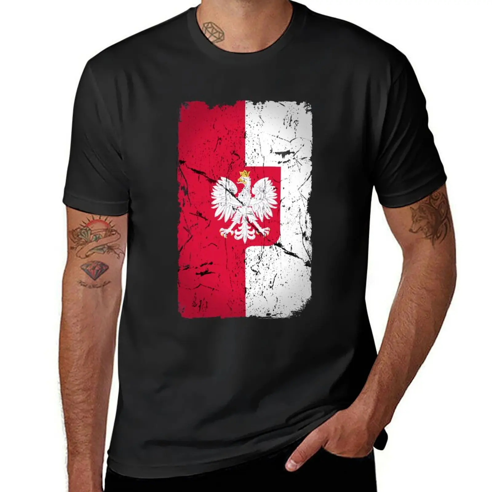 Flag of Poland with polish eagle Distressed T-Shirt aesthetic clothes blanks anime blacks Men's clothing