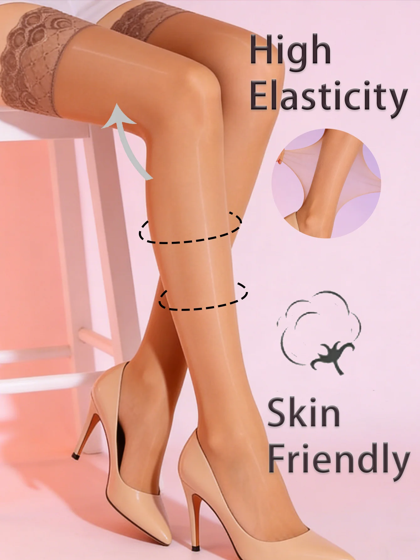 Transparente, oberschenkelhohe Damenstrümpfe mit Pfauenfeder-Spitzenbesatz, hochelastische, sexy Strümpfe für Nachtclub und romantische Dates