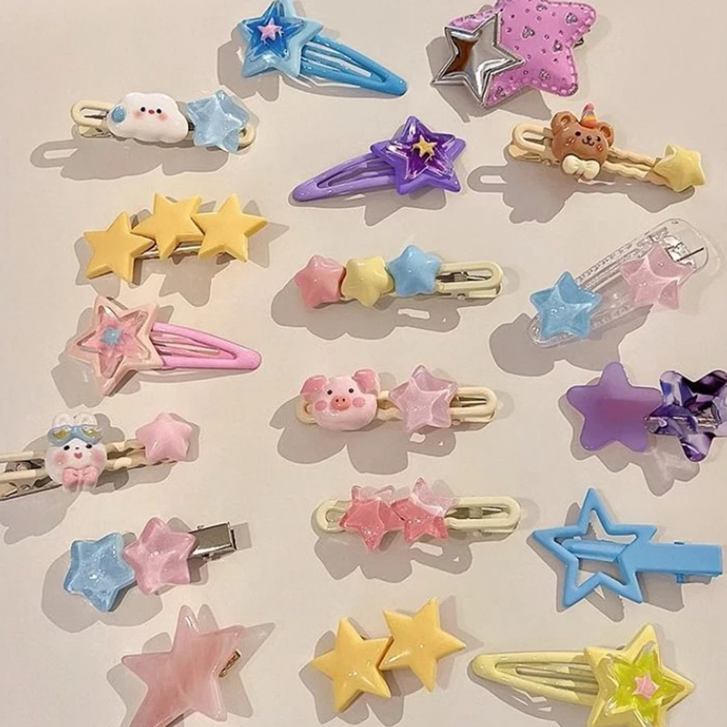 Summer Cartoon Color Five-pointed Star Pig Cloud Rabbit Bear Hair Clips For Girl Children Cute Kawaii Fancy Hairpin Accessories