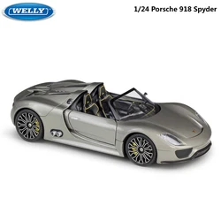 WELLY-Porsche 918 Spyder Racing Car Toy Para Crianças, Modelo Diecast, Escala 1:24, Liga De Metal, Carro Esportivo, Coleção De Presentes