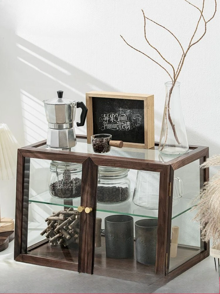 Walnut storage cabinet tea table glass dust cabinet installation-free storage cabinet tea room tea ceremony locker