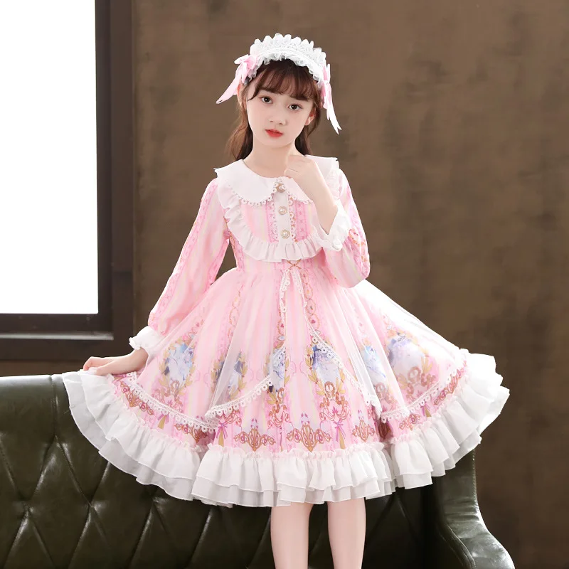 Pink Summer Lolita Girl Princess Dress Evening Birthday Party Formal Occasion Dresses Cute Floral Elegant Holiday Kids Dress