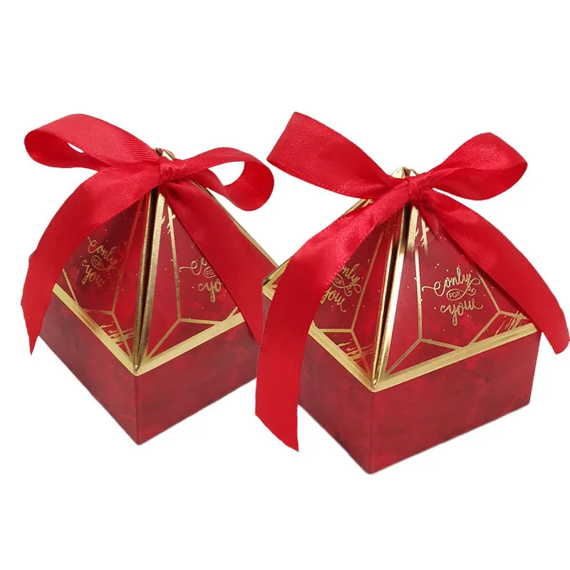 25/50Pcs Edelstein Turm Bronzing Papier Candy Box Mit Band Schokolade Hochzeit Geschenk Verpackung Box Für Baby Dusche event Party Versorgung – Detail 5