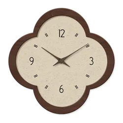 French Medieval Style Crystal Porcelain Flower Shape Simple Pattern Wooden Wall Clock Living Room Bedroom Kitchen Home Decoration Wall Clock Silent Quartz Clock Holiday Gift 12 Inches 14 Inches 16inch (Without Battery)