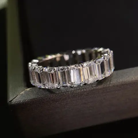 Luxury Solid Platinum PT950 Solitaire 50 points Ice Candy Emerald Cut Row Fashion Classic Ring for Women