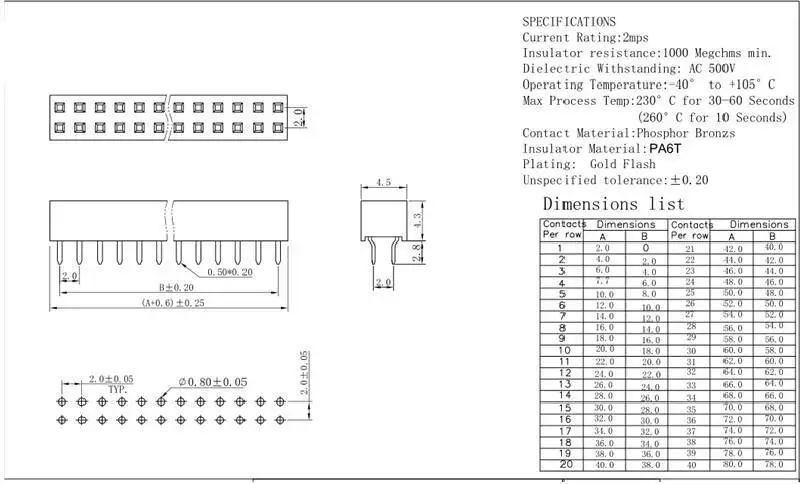 5~10 Stück 2MM Doppelreihiger Buchsenstecker 2,0mm Rastermaß 2*2/3/4/5/6/7/8/10/20/40P Pin-Steckverbinder – Detail 1