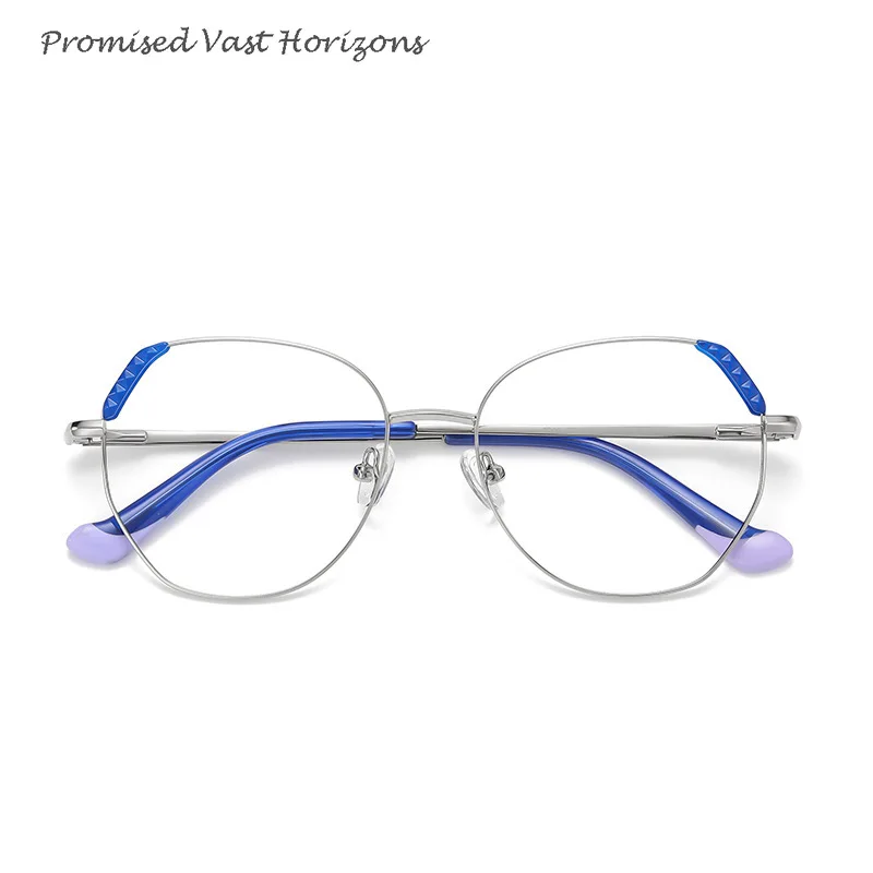 Occhiali da donna alla moda con blocchi di colore in metallo, superficie decorativa in plastica, stile europeo americano, lenti Plano, occhiali con blocco della luce blu