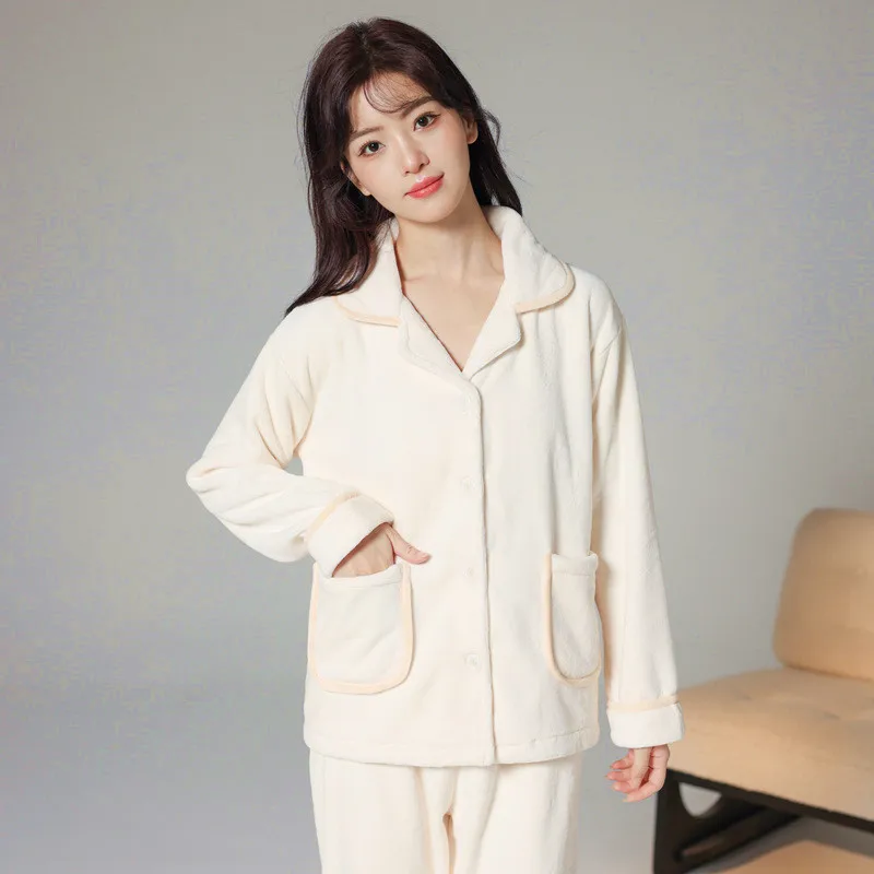 

Thicken Flannel Pajamas Set Woman Coral Fleece Winter Sleepwear Warm Long Sleeve Home Clothes Snow Wear Sleeping Pijamas Suit