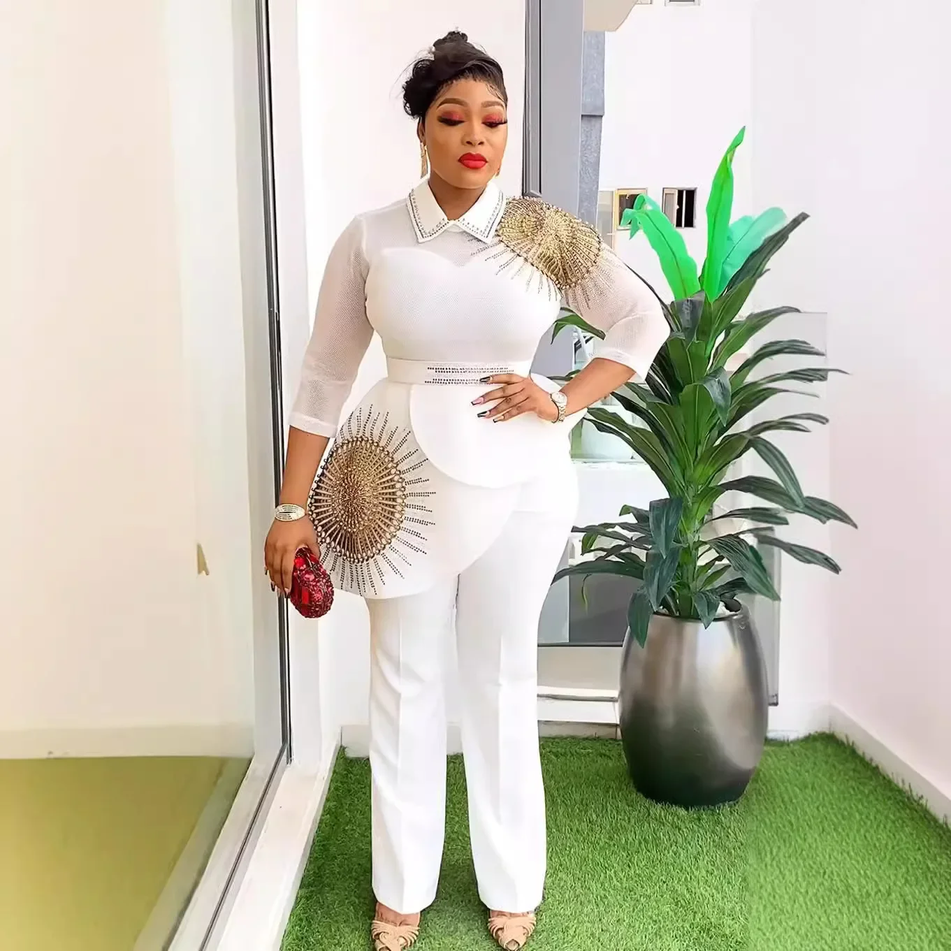 2 Piece Set Clothes 2024 New Dashiki African Summer Fashion Suits Top And Trousers Plus Size Party Clothing for Lady
