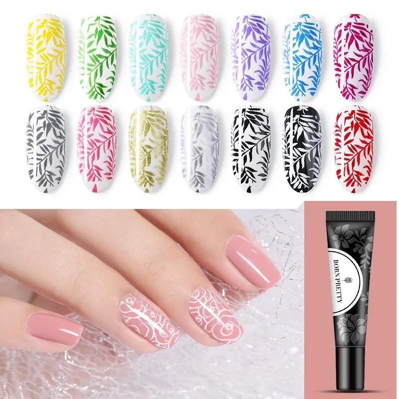 BORN PRETTY 8ml Nail Stamping Gel Polish White Black Glitter Soak Off Gel Nail Stamp Polish for Manicuring Nail Art Design