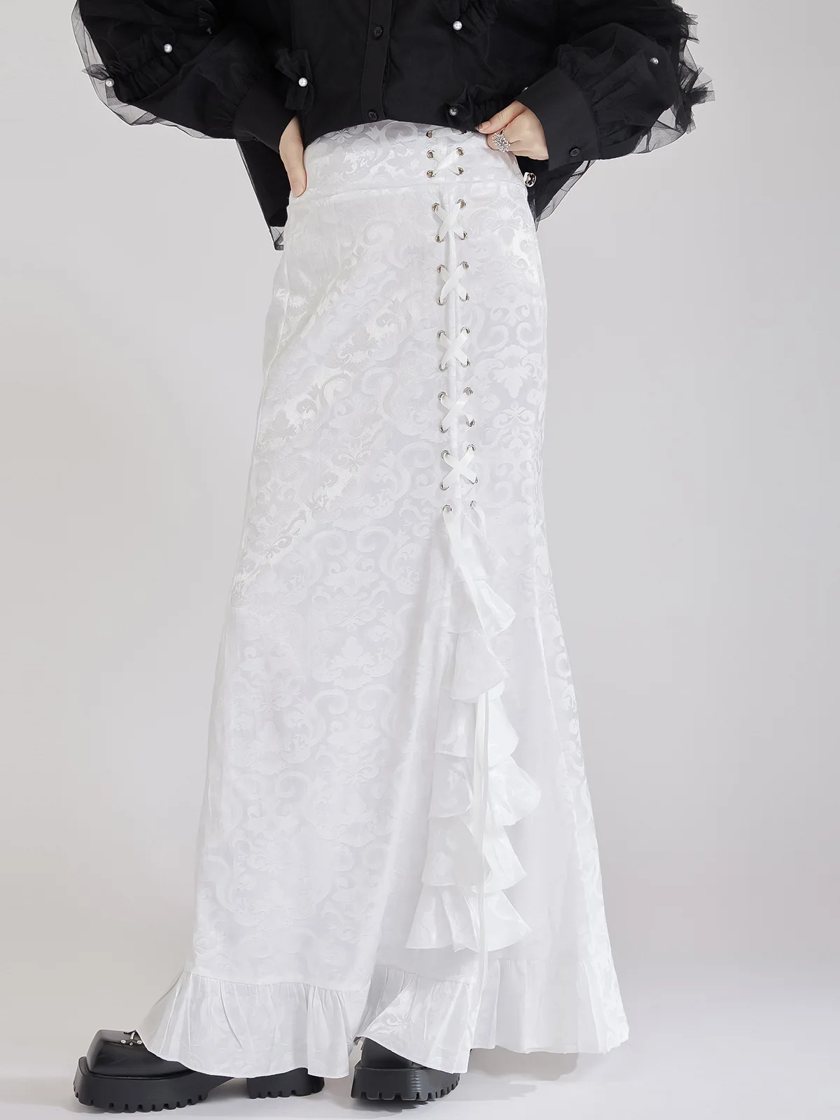 التنانير النسائية الظلام خمر نمط الجاكار ذيل السمكة القوطية الدانتيل متابعة فيكتوريا تصميم حجم كبير الشتاء الشاطئ الشيفون خمر طباعة #5