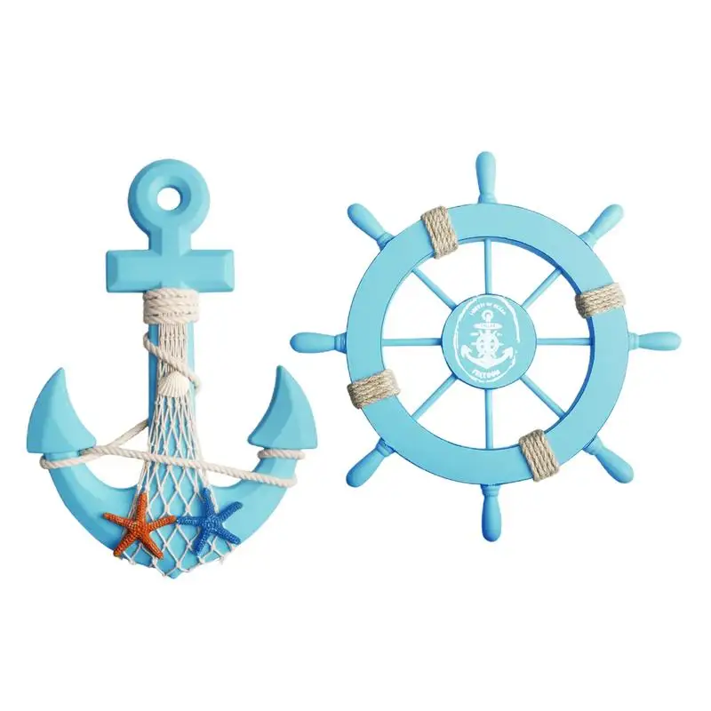 

Nautical Wooden Ship Wheel With Rope Beach Door Ornament 2X Nautical Design Beach Theme Home Decoration Pirate Decorations For