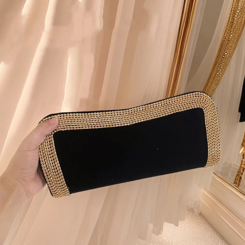 

Velvet Evening Bag for Bride Bridesmaid Rhinestone Encrusted Prom Party Clutch Purse Luxury Glitter Wedding Handbag for Women
