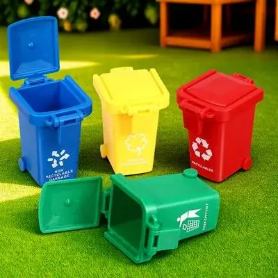 4 قطع من سلة المهملات للأطفال، لعبة فرز القمامة البلاستيكية المتينة، مجموعة التعلم الإبداعي لتطوير الإدراك للأطفال