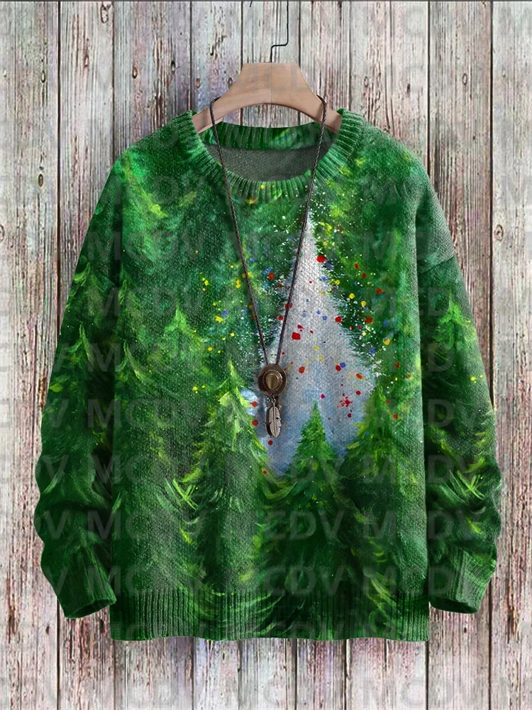 Art Christmas Tree Print Knit Pullover Sweater Printed Sweater Men's For Women's Pullover