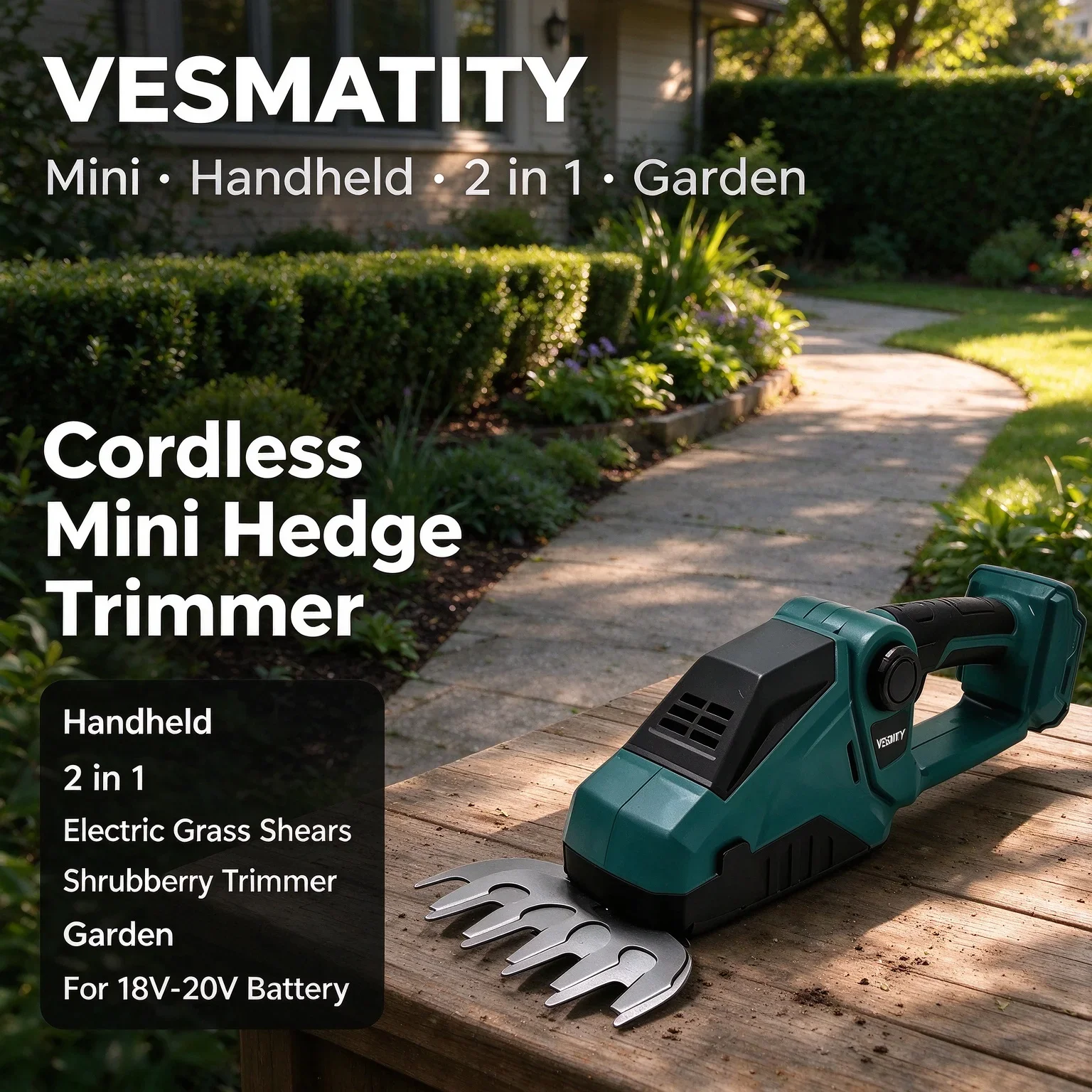 Cordless Mini Hedge Trimmer Handheld 2 In 1 Electric Grass Shears Shrubbery Trimmer Garden For 18V-20V Battery