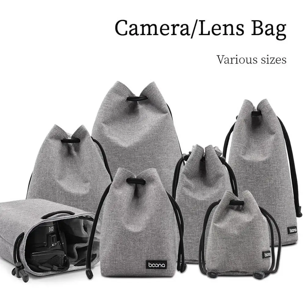 Adjustable Strap Camera Storage Bag Dustproof Velvet Lining DSLR Drawstring Bag Waterproof Handbag Photography Protective Bag