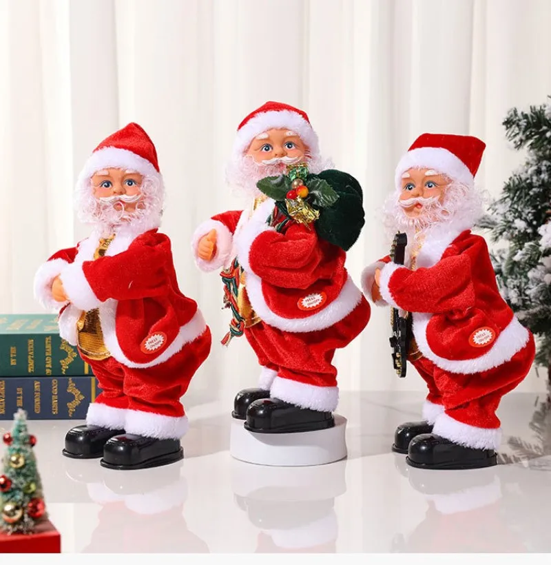 Christmas Electric Musical Hip Dancing Play Guitar Santa Claus Doll Ornament with Music Party Christmas Decoration Gift for Kids