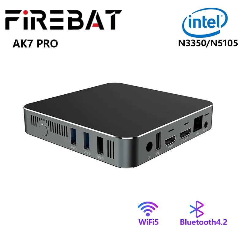 FIREBAT AK7 PRO мини ПК Intel N3350 N5105 MiniPc двухдиапазонный WiFi5 BT4.2 6 ГБ 8 ГБ 64 Гб 256 ГБ настольный игровой компьютер