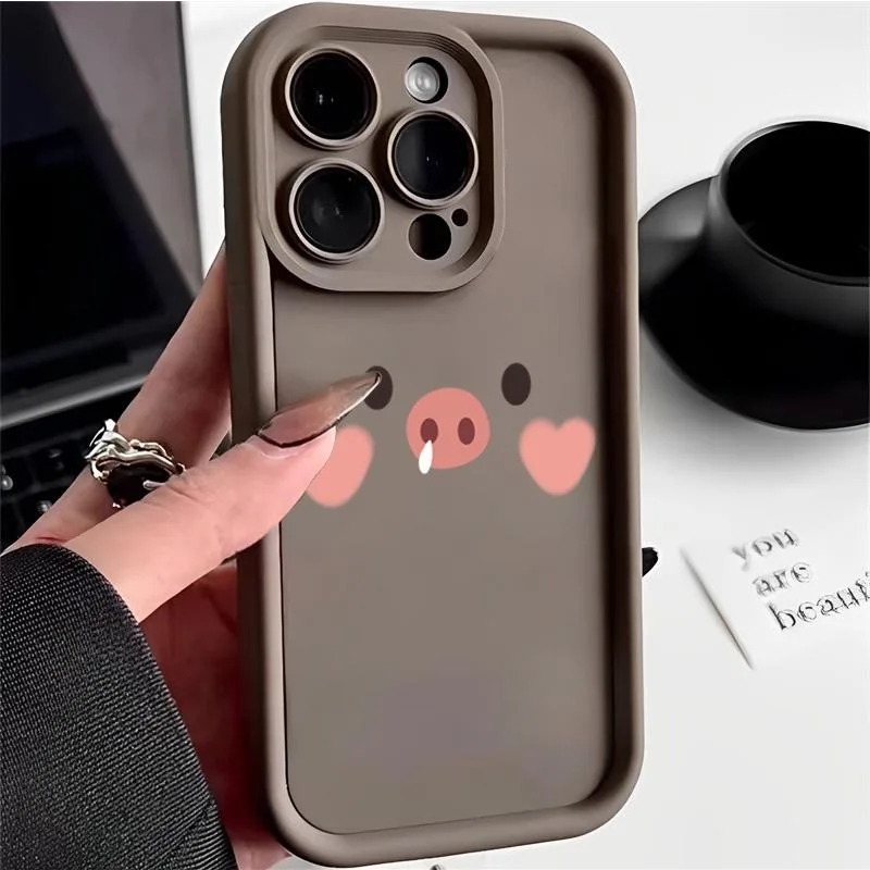 Cute Pig Phone Case for IPhone 14 13 12 11 15 Pro Max XS XR X 8 7 Plus SE2 14Pro 15Pro Matte Soft Silicone Shockproof Back Cover