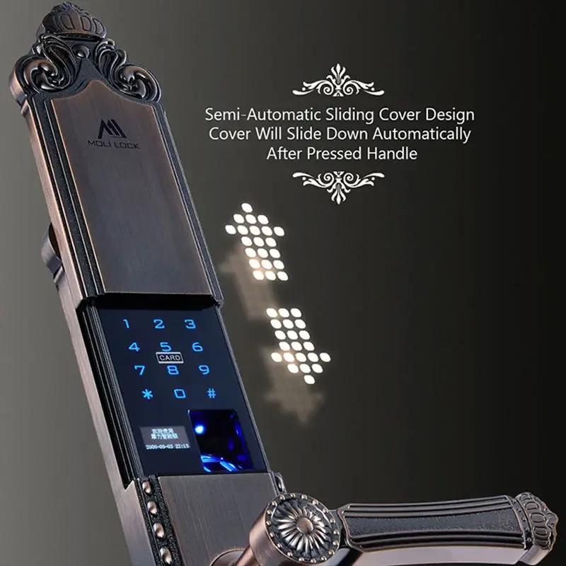 003 Manor Residential Elektrisches Türschloss Schiebeabdeckung Bronze Smart Home Elektrische APP Fingerabdruck Riegel Smart Lock