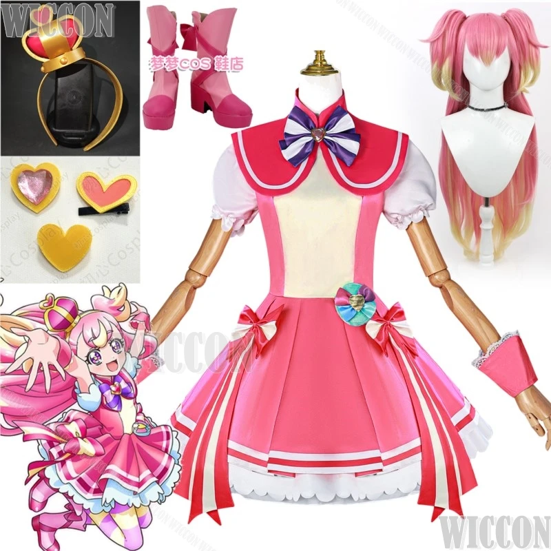 Inukai Komugi Cure Anime Wonderful PreCure Cosplay Costume Double Pony Wig Lolita Dress Shoes Girl Women Holloween Customized