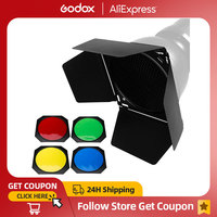 Godox BD-04 Barn Door + Honeycomb Grid + 4 Color Filter for Standard Reflector