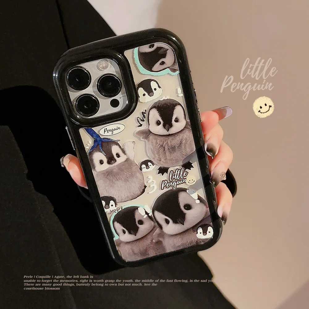 Cute Penguin Baby Illustrated Phone Case for iPhone15 14 12 13 11 Pro ProMax Plus X XR Xsmax Shockproof Phone Cover