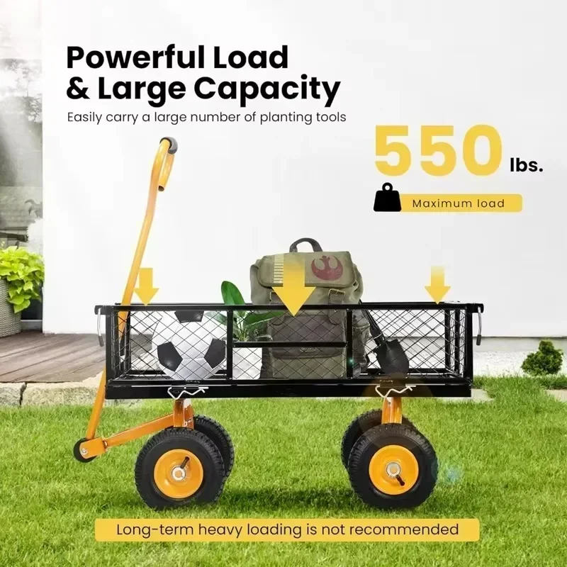 Hot SalesGarden Farm Yard Folding Utility Wagon With Removable Sides 4 Wheels Heavy Duty Capacity Mesh Steel Garden Cart