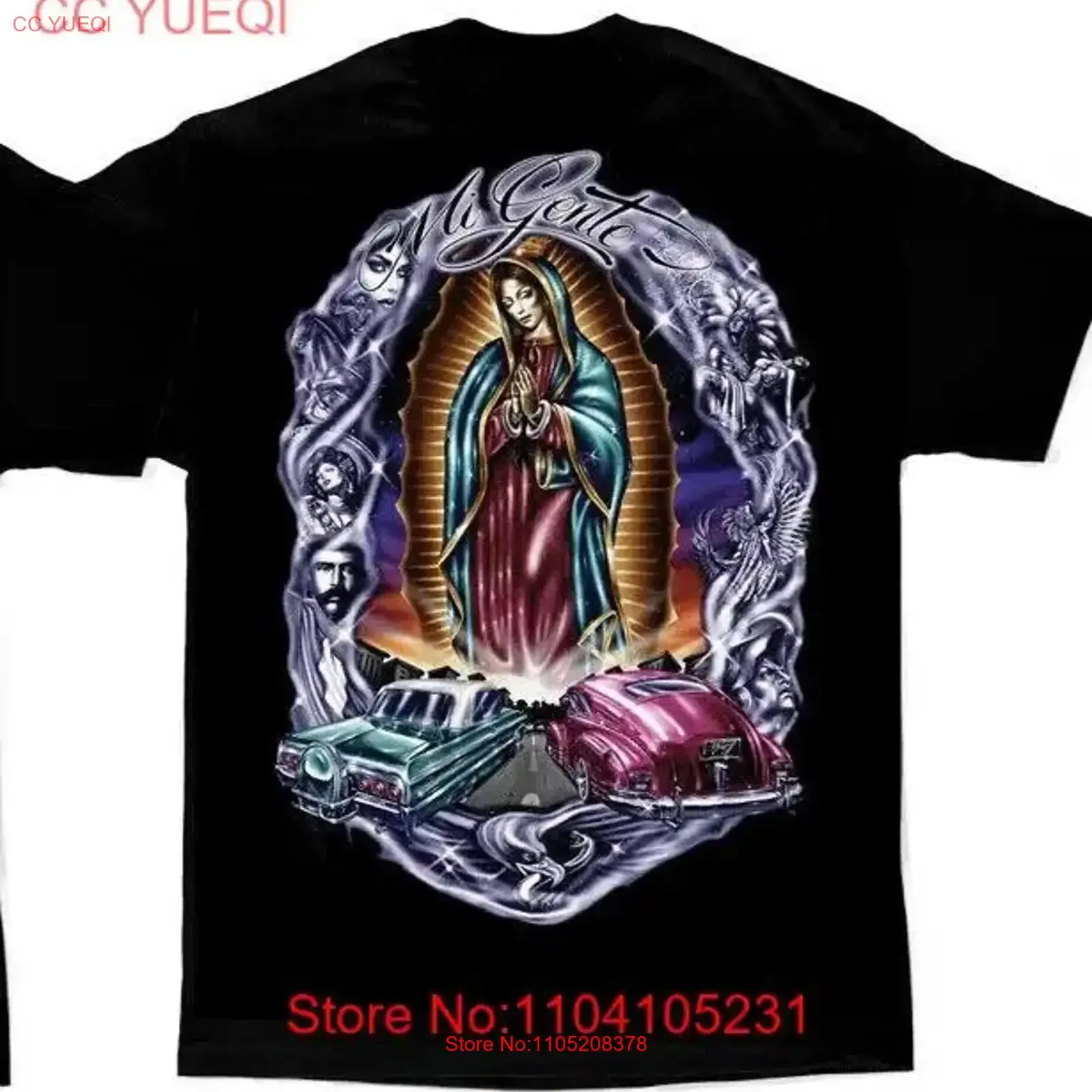 Aztlan T Shirt Mi Gente Lowrider Virgin Guadelupe vintage Washed Stylish designer clothes Top For Everyday Wear Soft Slightly