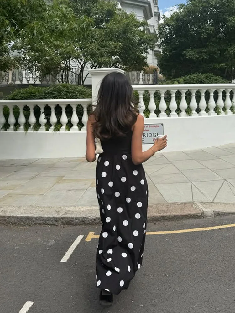 Tank Dot พิมพ์ชุด Maxi สําหรับผู้หญิงแฟชั่นเซ็กซี่แขนกุด O-คอ Streetwear ยาว Vestidos Robes หญิงสบายๆ