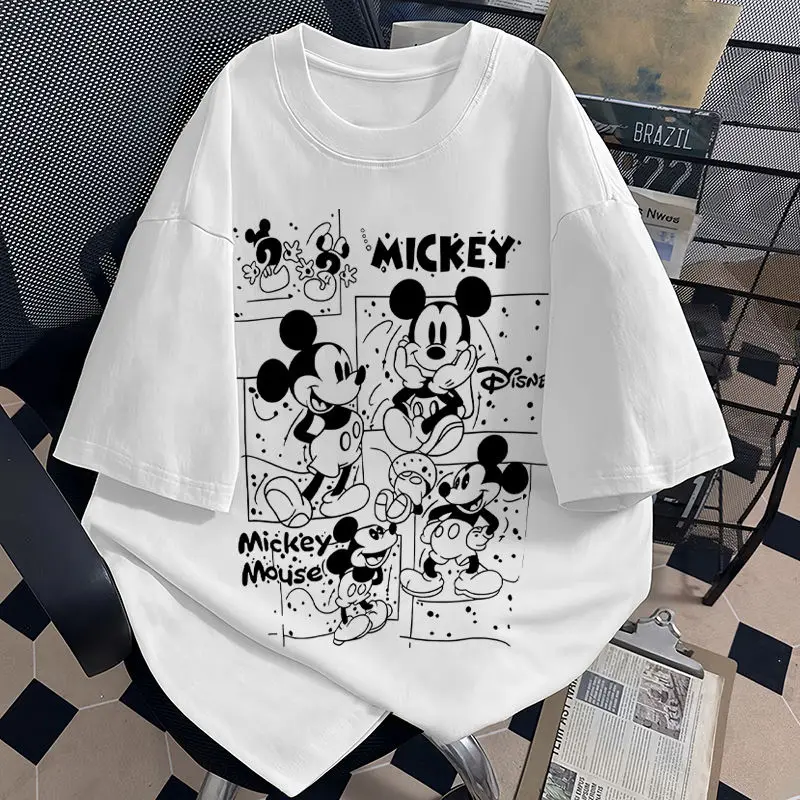 

Disney Summer Cartoon Mickey Women's Short Sleeve T-Shirt - Kawaii Vintage Tops Trendy Ladies Cute Print Tees Retro Fashion Top